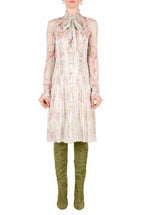 Chiffon Pleated Printed Circle Of Roses Dress
