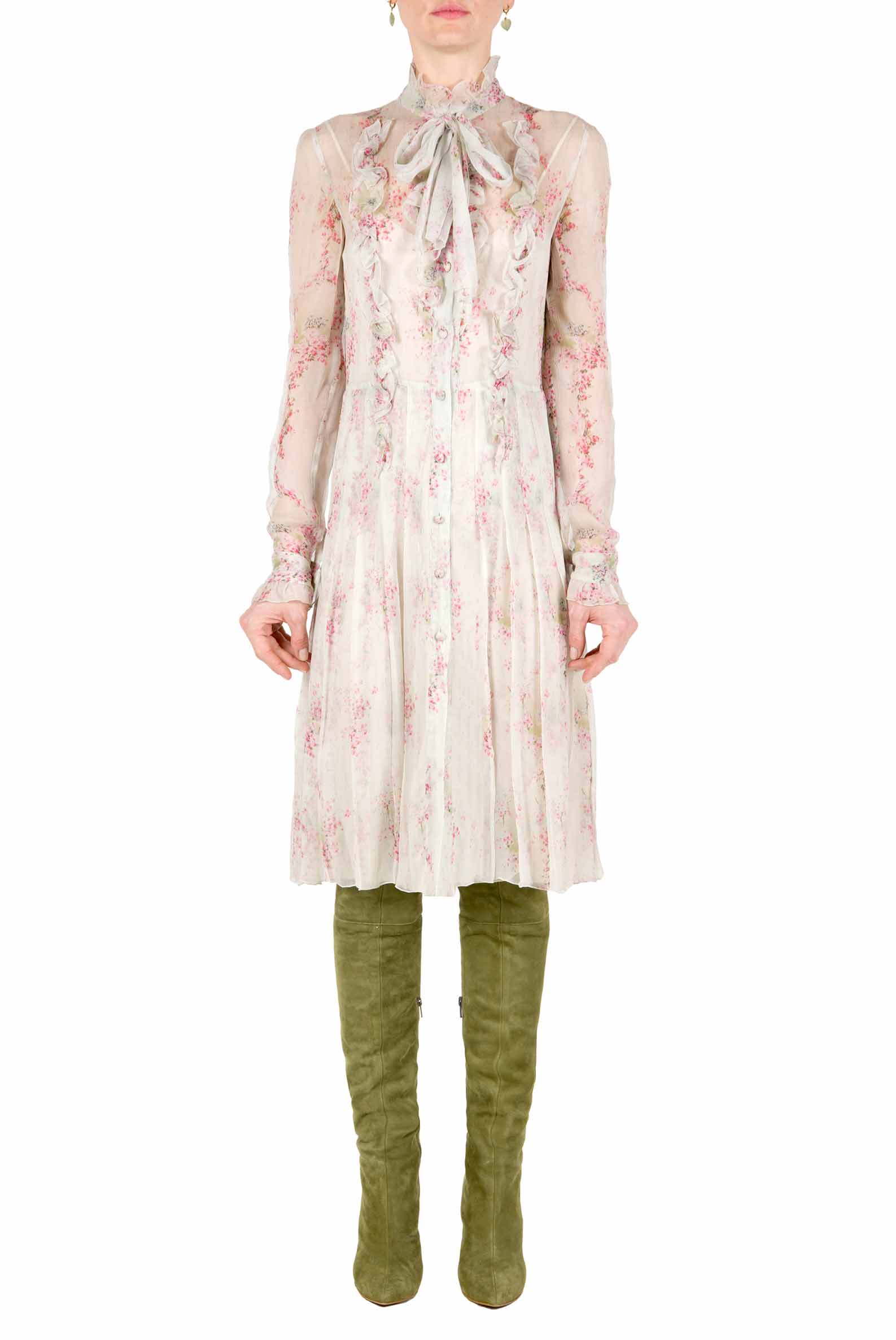 Abito plissettato in chiffon stampato Circle Of Roses