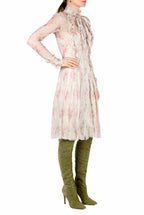Chiffon Pleated Printed Circle Of Roses Dress