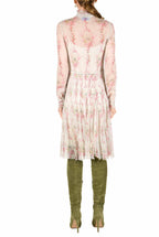 Chiffon Pleated Printed Circle Of Roses Dress