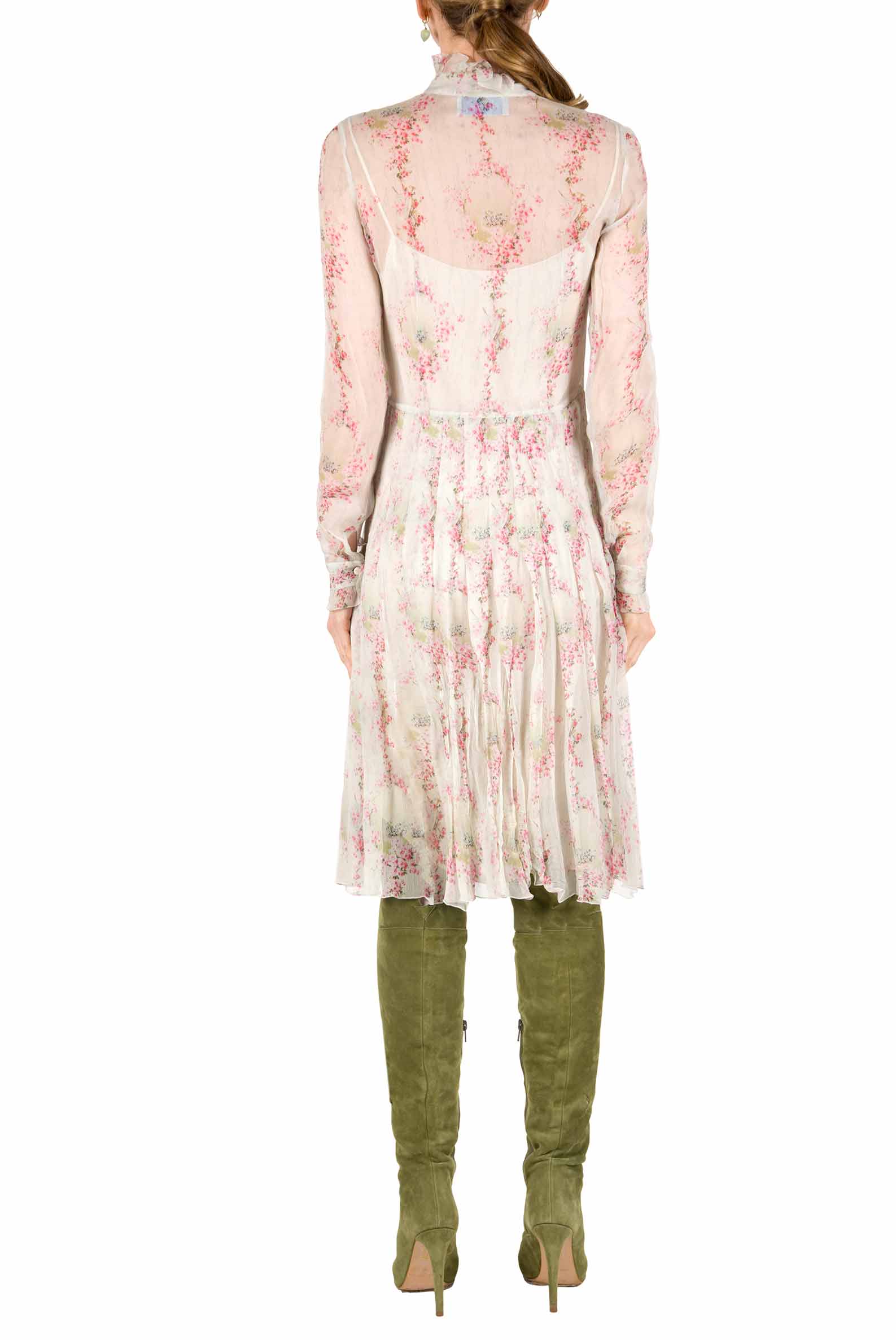 Chiffon Pleated Printed Circle Of Roses Dress