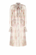 Chiffon Pleated Printed Circle Of Roses Dress