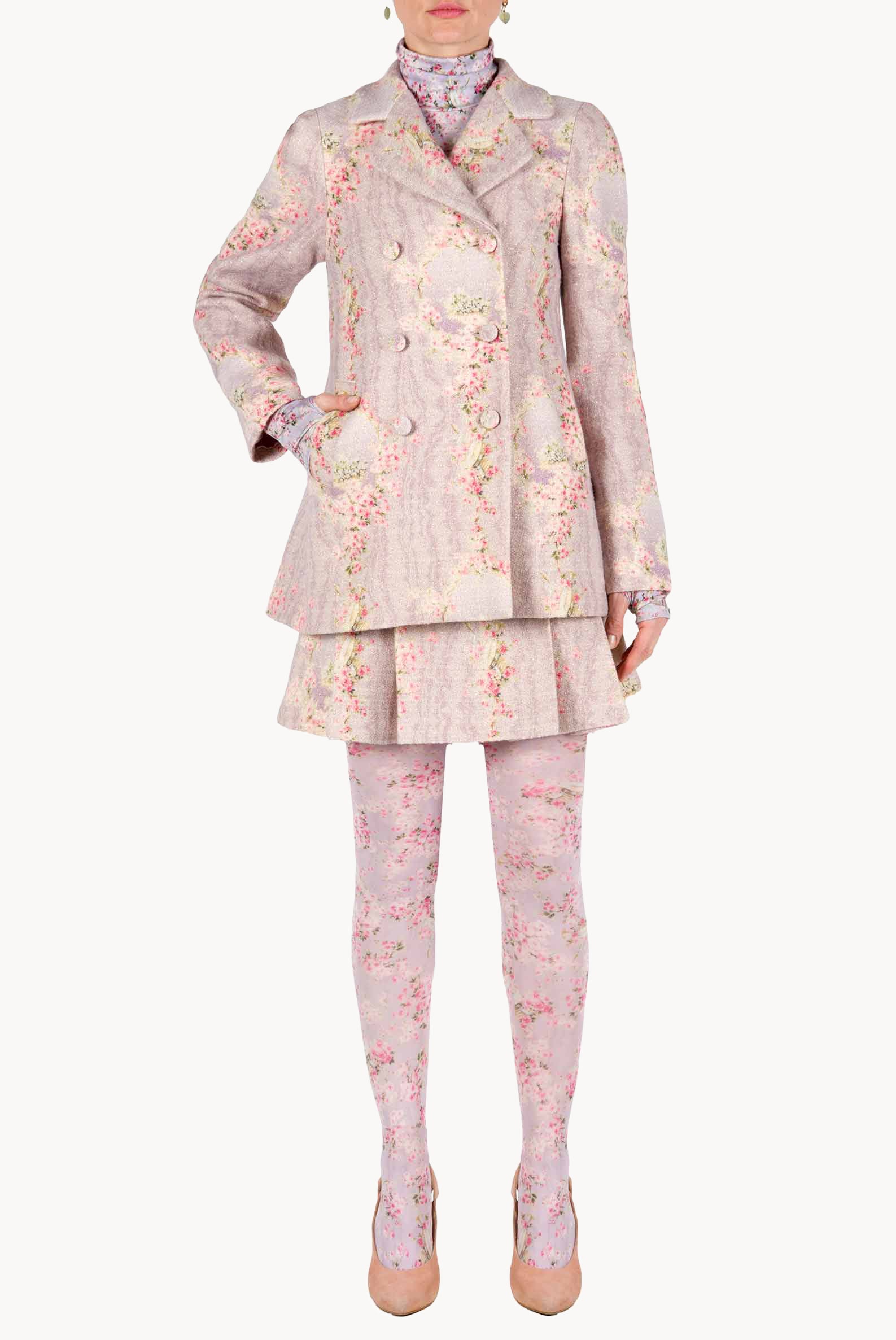Wool Printed Circle Of Roses Jacket