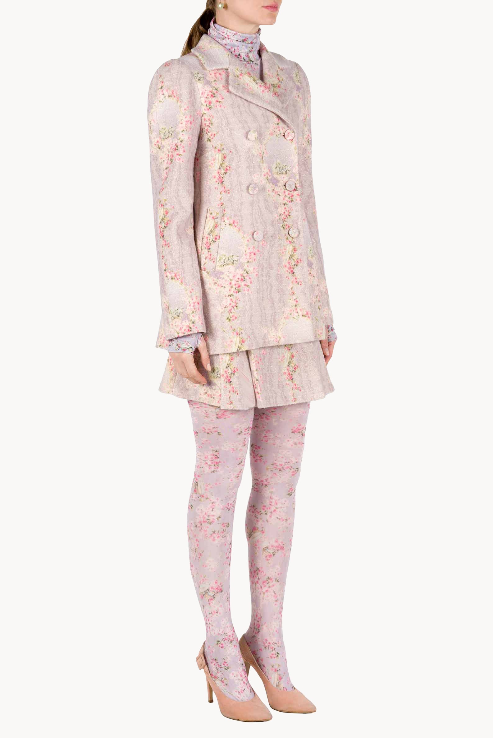 Wool Printed Circle Of Roses Jacket