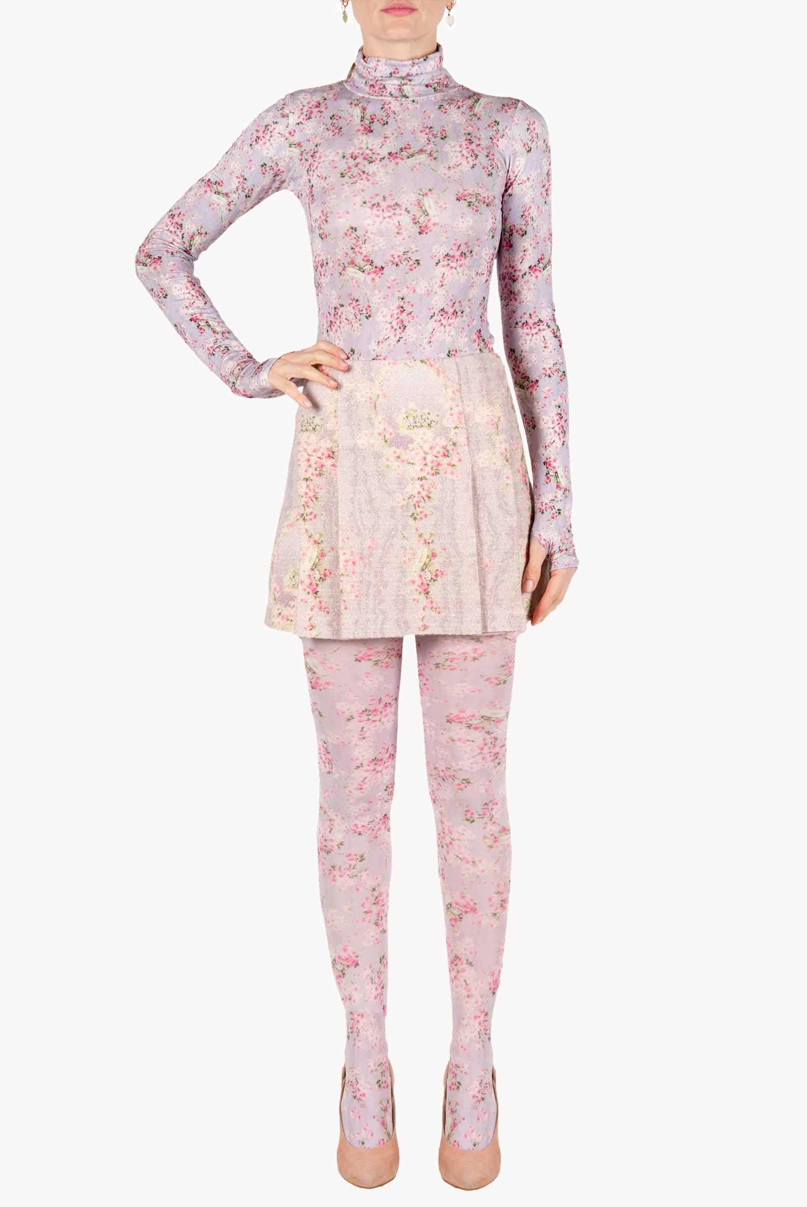 Lilac Printed Rose Buds Jersey Turtleneck