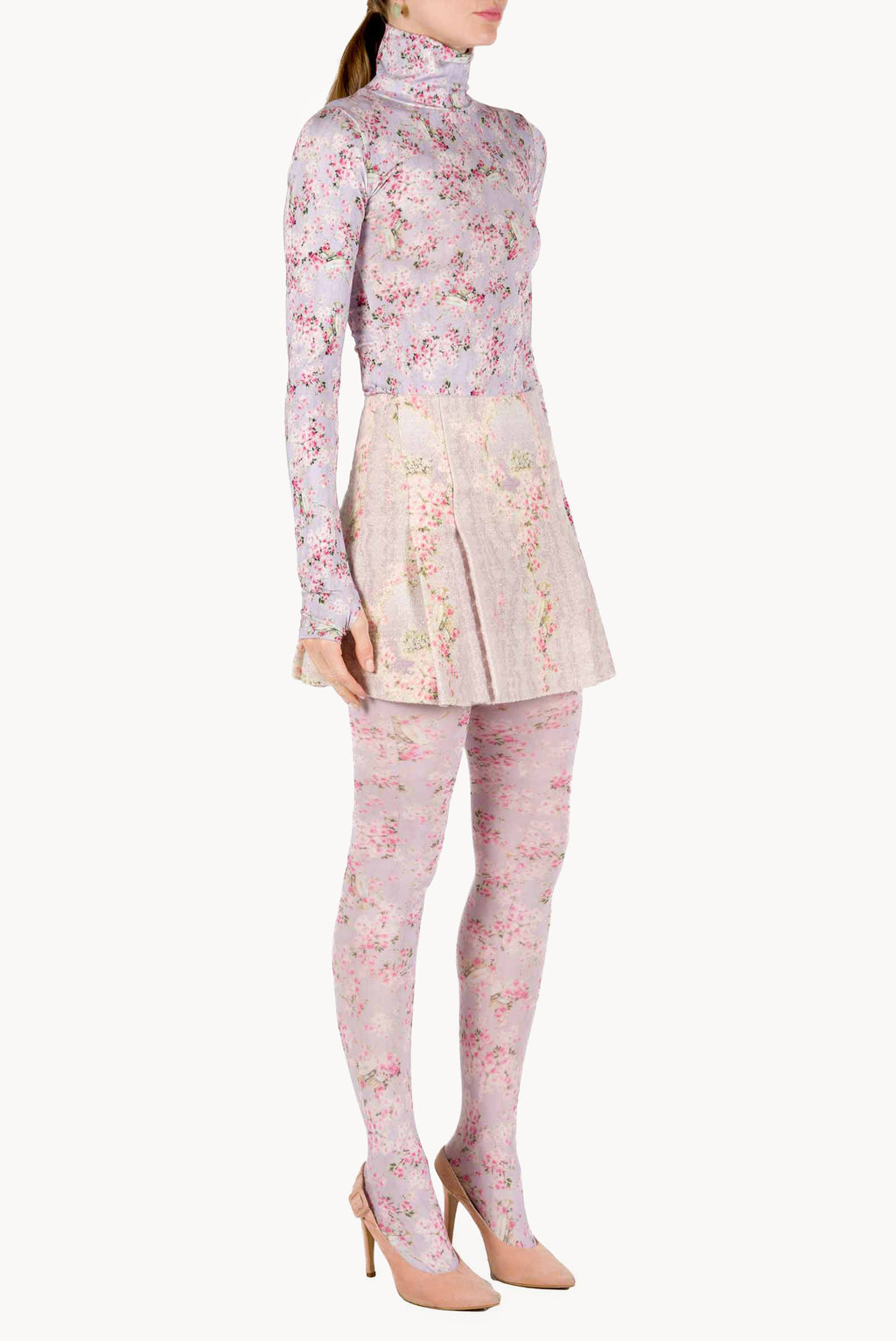 Lilac Printed Rose Buds Jersey Turtleneck