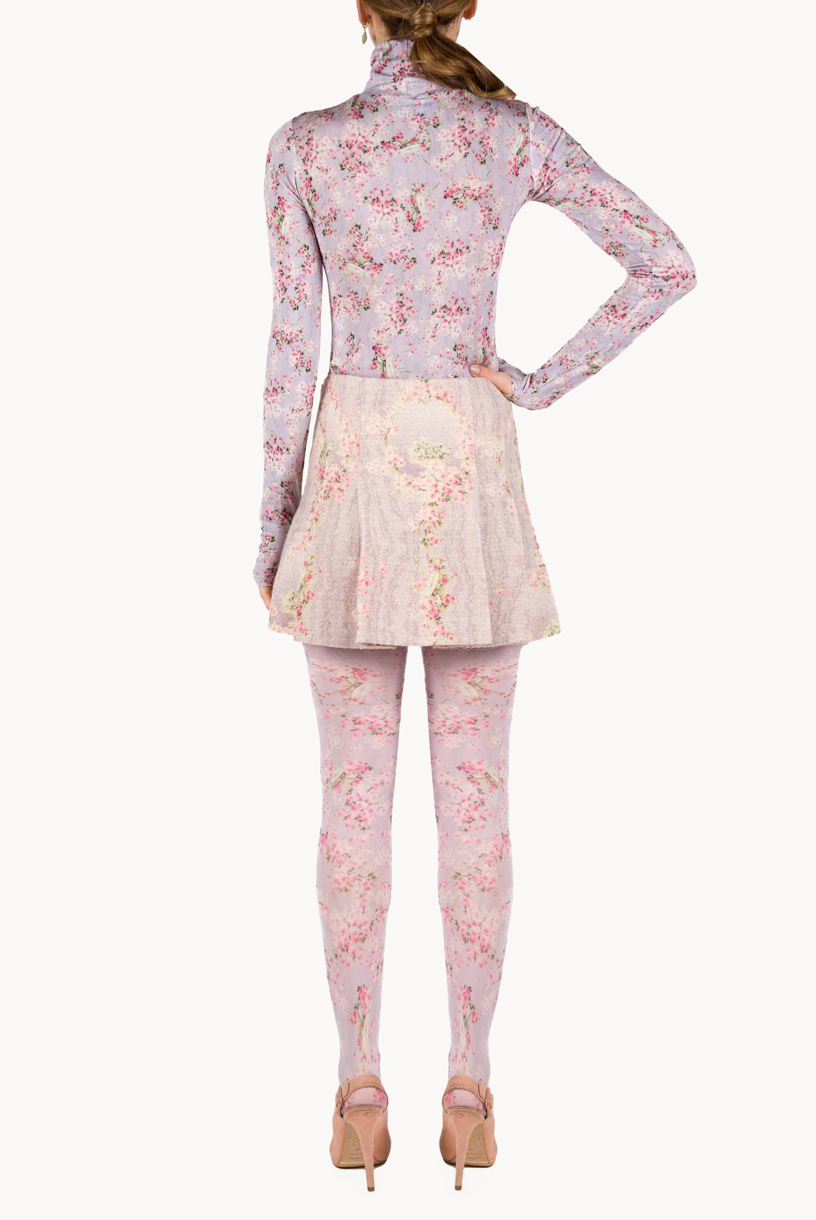 Wool Printed Circle Of Roses Mini Skirt