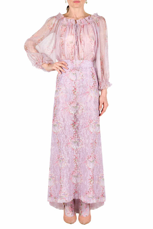 Chiffon Crepon Printed Circle Of Roses Blouse