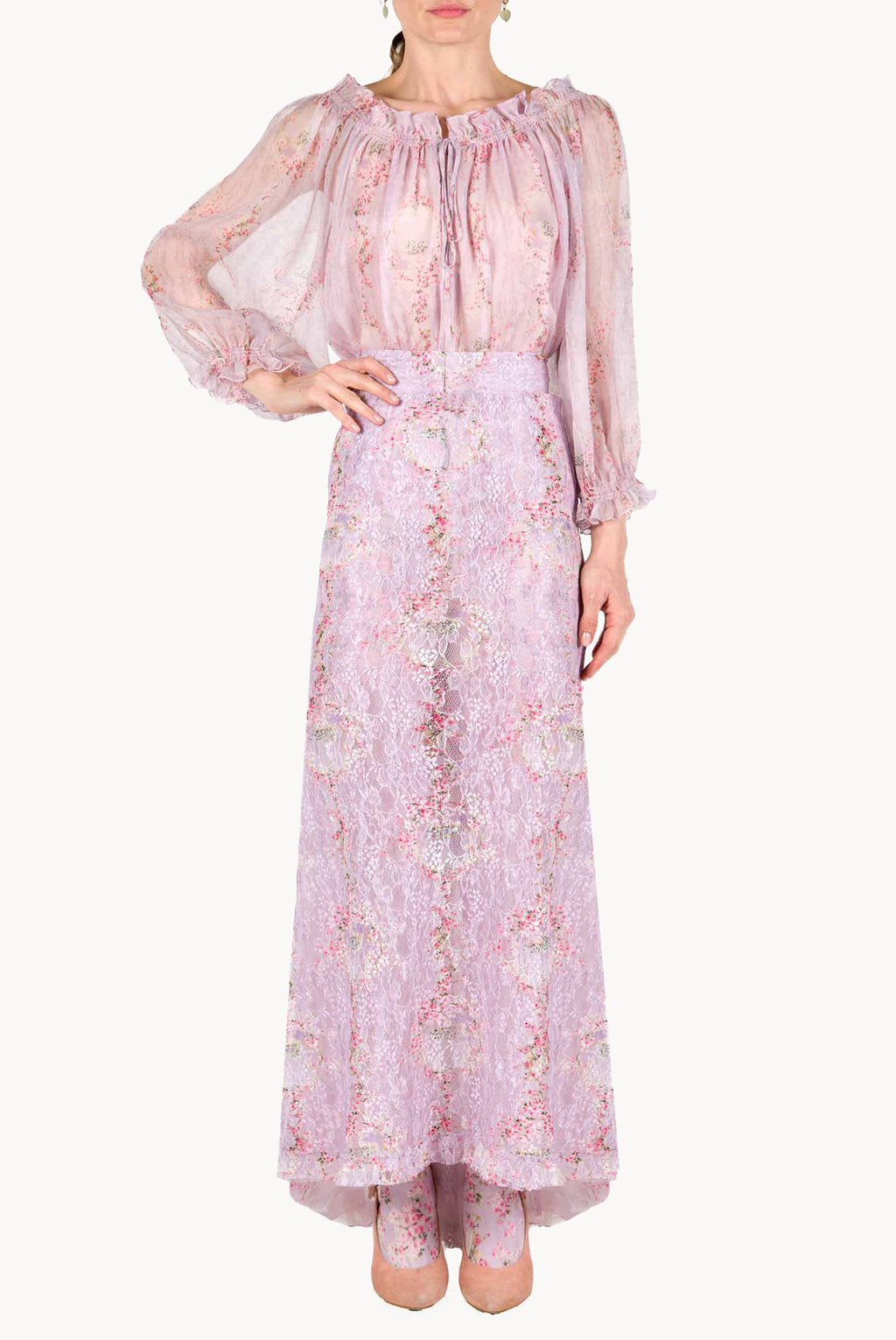 Chiffon Crepon Printed Circle Of Roses Blouse