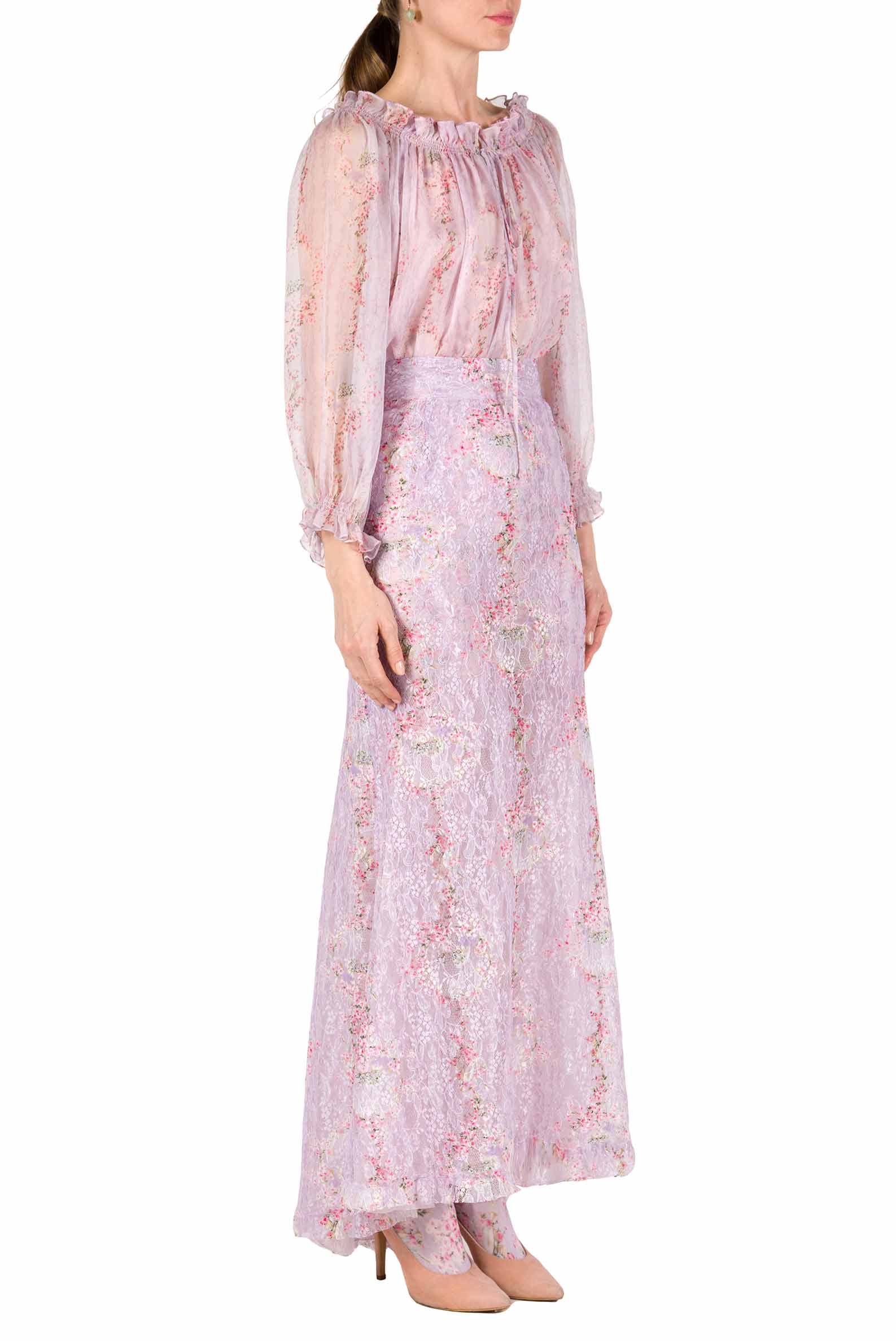 Chiffon Crepon Printed Circle Of Roses Blouse