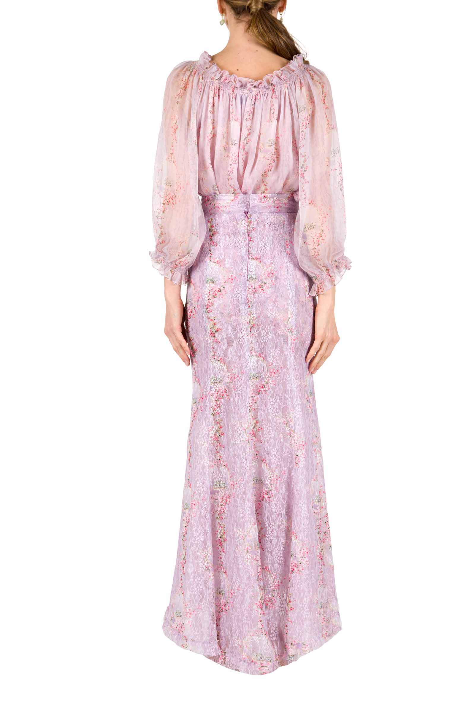 Chiffon Crepon Printed Circle Of Roses Blouse