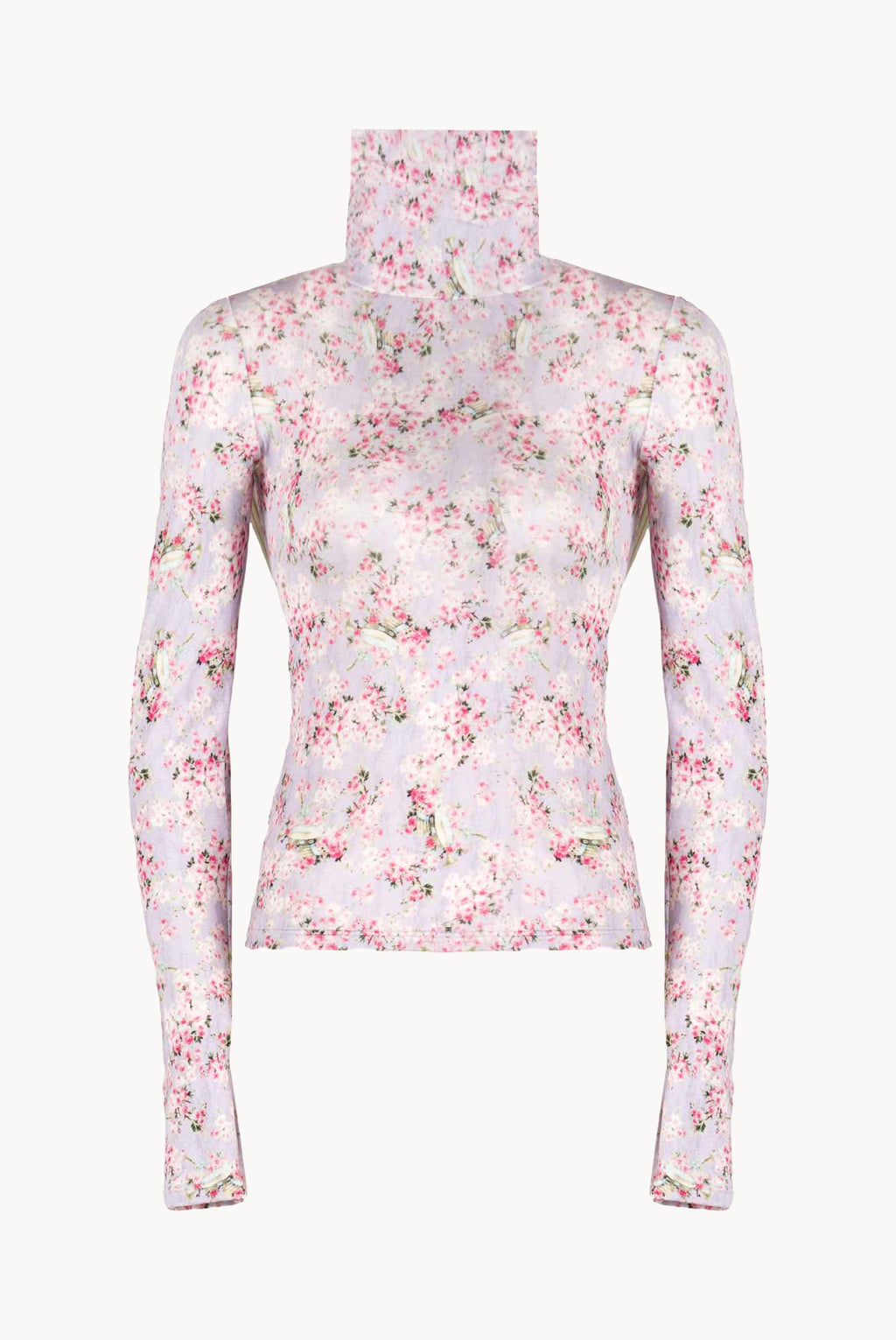 Lilac Printed Rose Buds Jersey Turtleneck