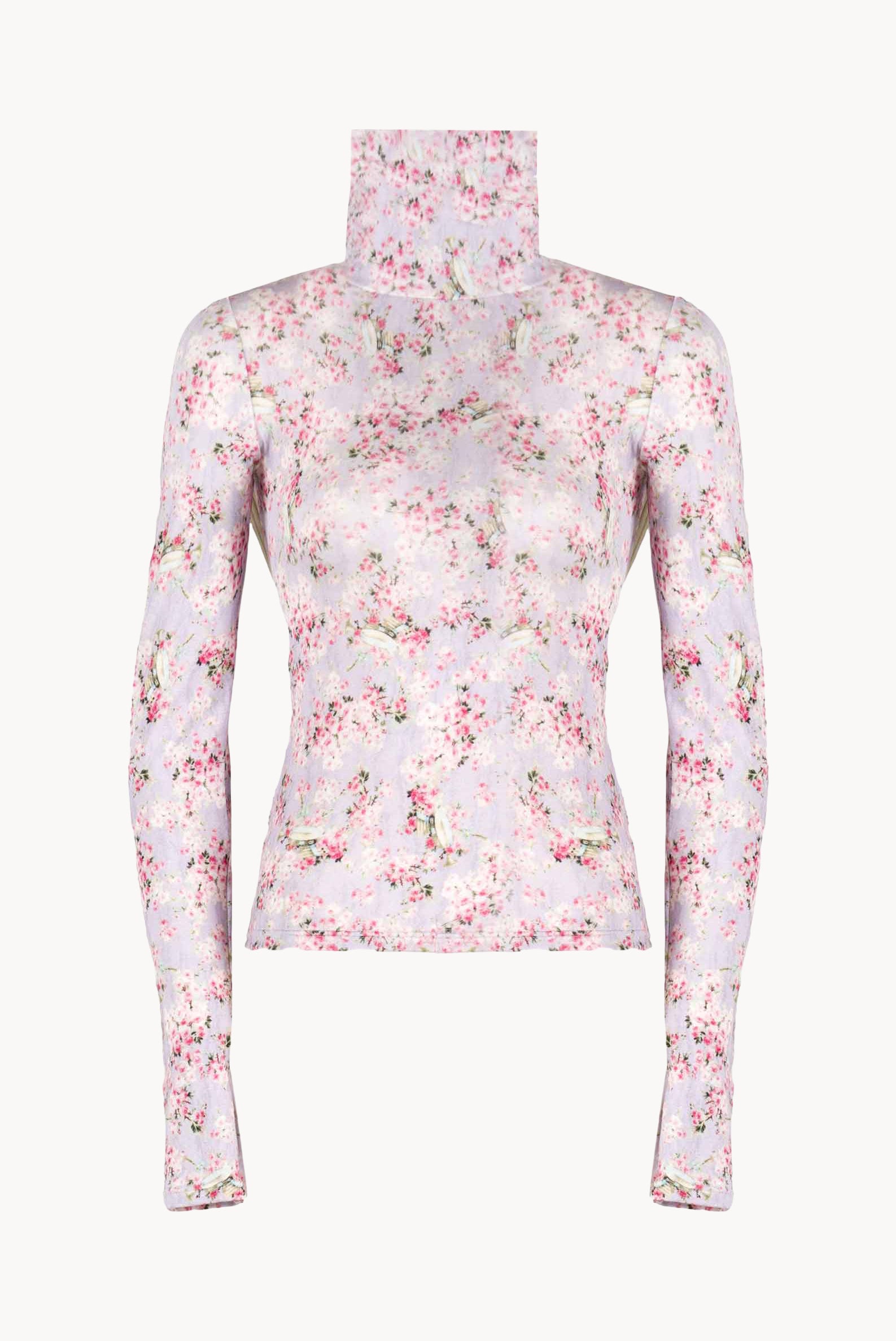 Lilac Printed Rose Buds Jersey Turtleneck