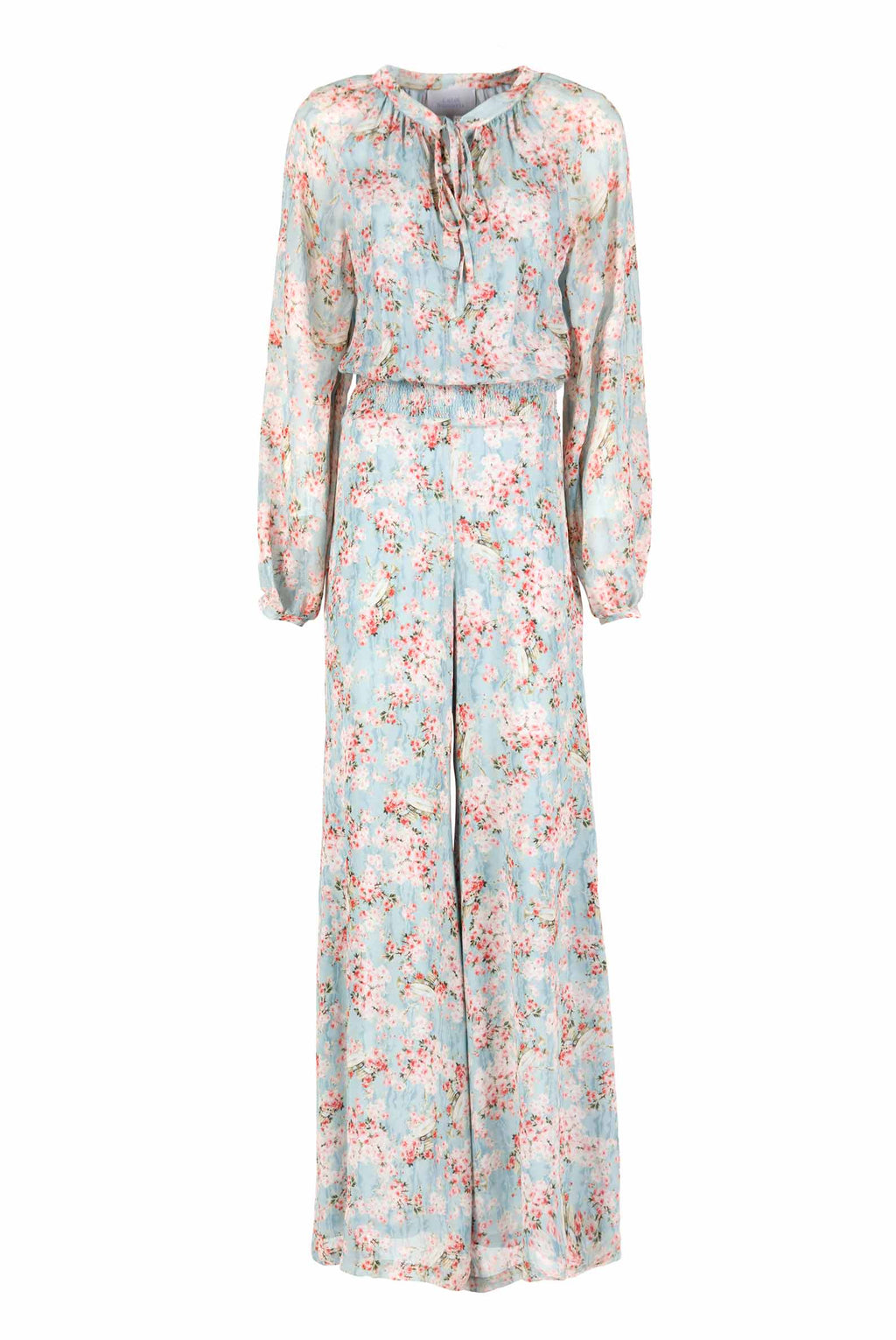 Tuta in georgette stampata con boccioli di rosa