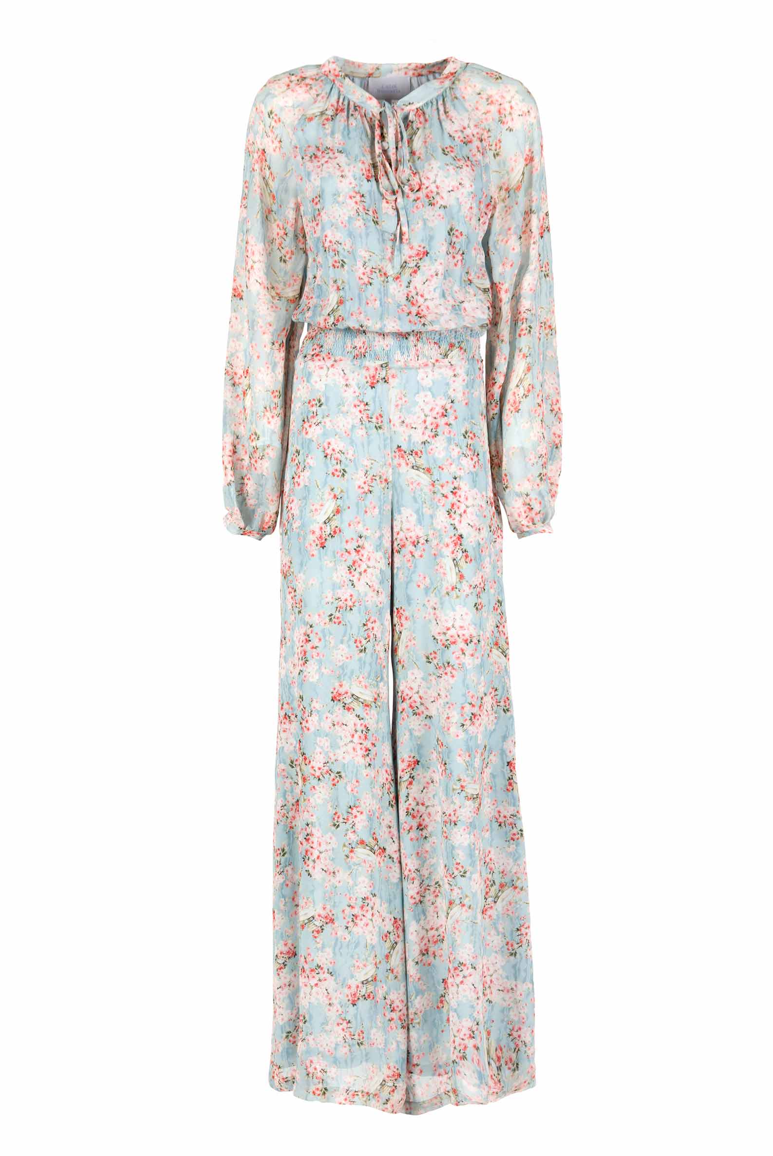 Tuta in georgette stampata con boccioli di rosa