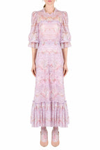 Abito in pizzo Circle Of Roses stampato con volant
