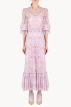 Abito in pizzo Circle Of Roses stampato con volant