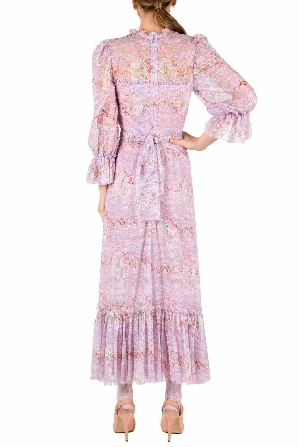Abito in pizzo Circle Of Roses stampato con volant