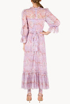 Abito in pizzo Circle Of Roses stampato con volant