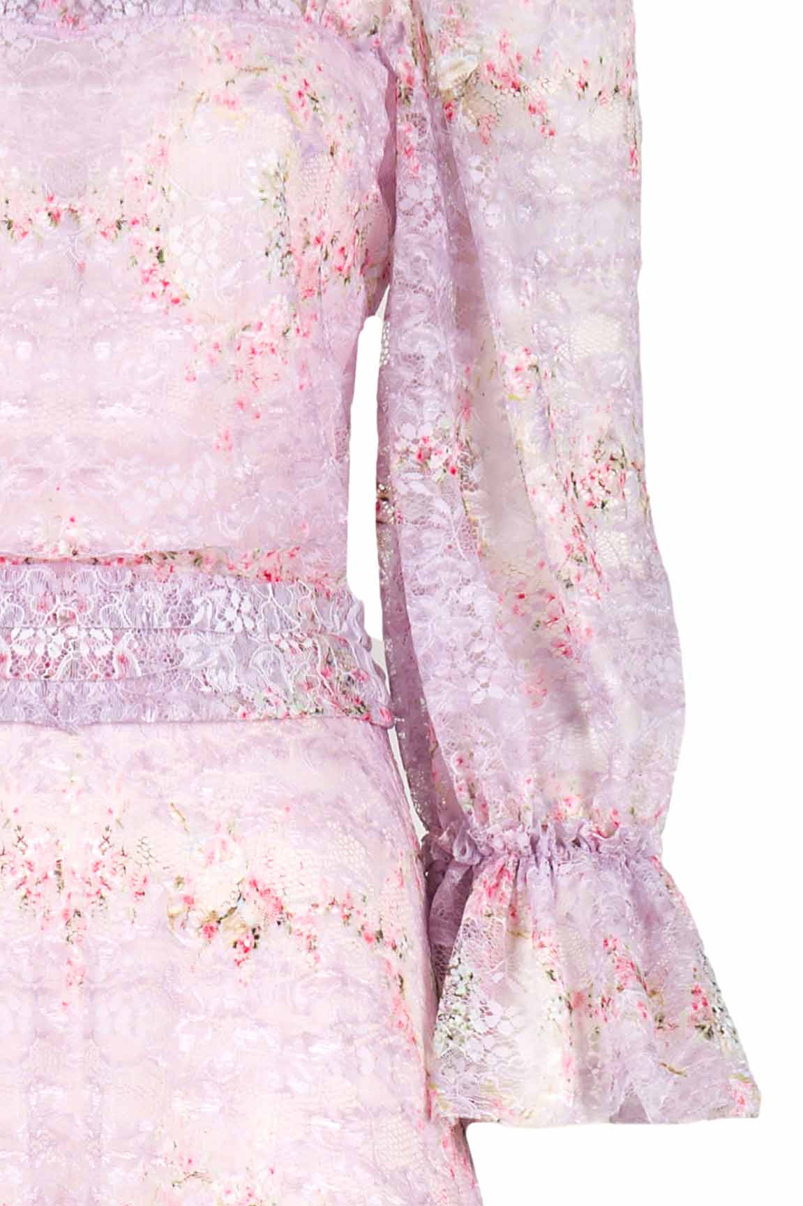 Abito in pizzo Circle Of Roses stampato con volant