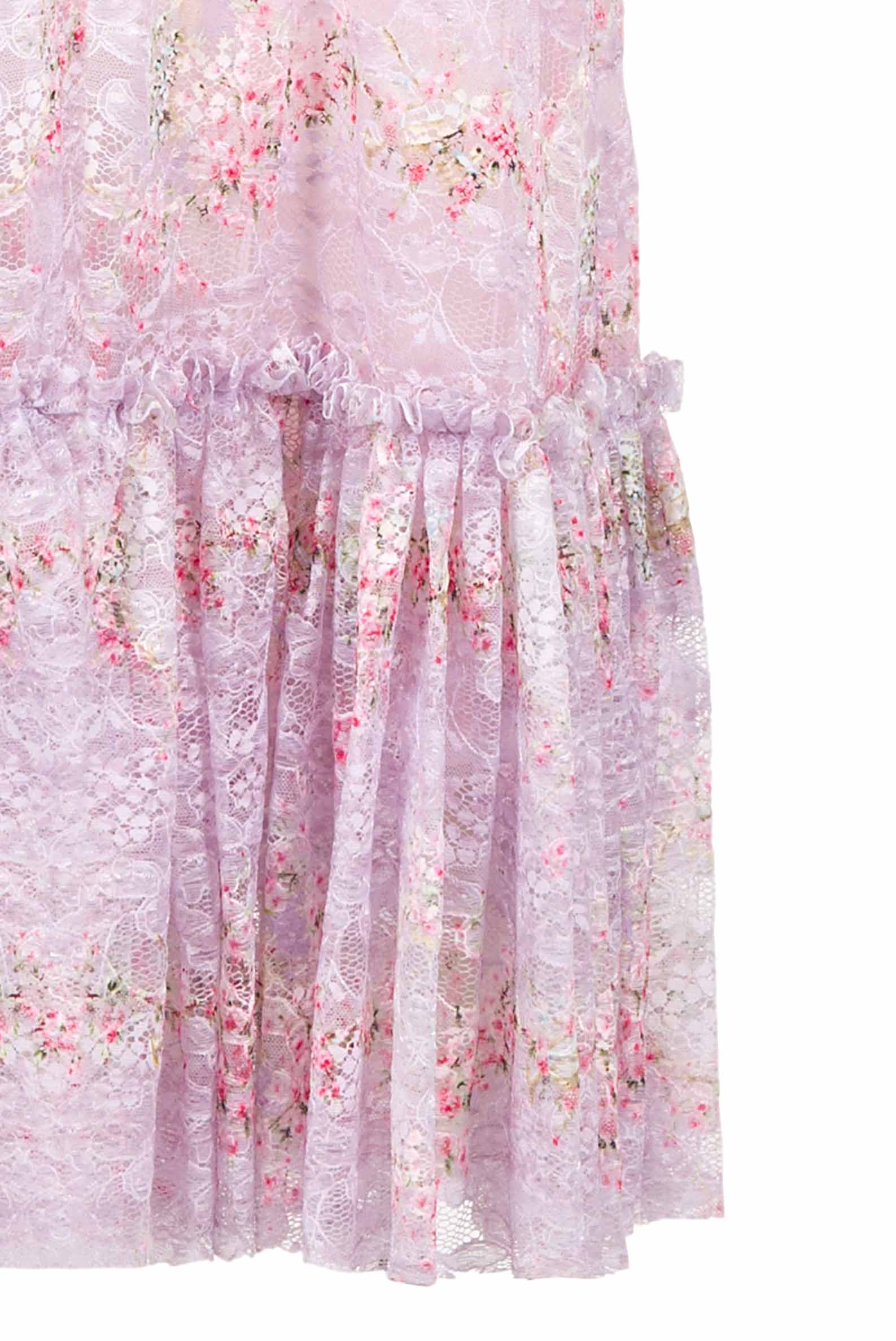 Abito in pizzo Circle Of Roses stampato con volant