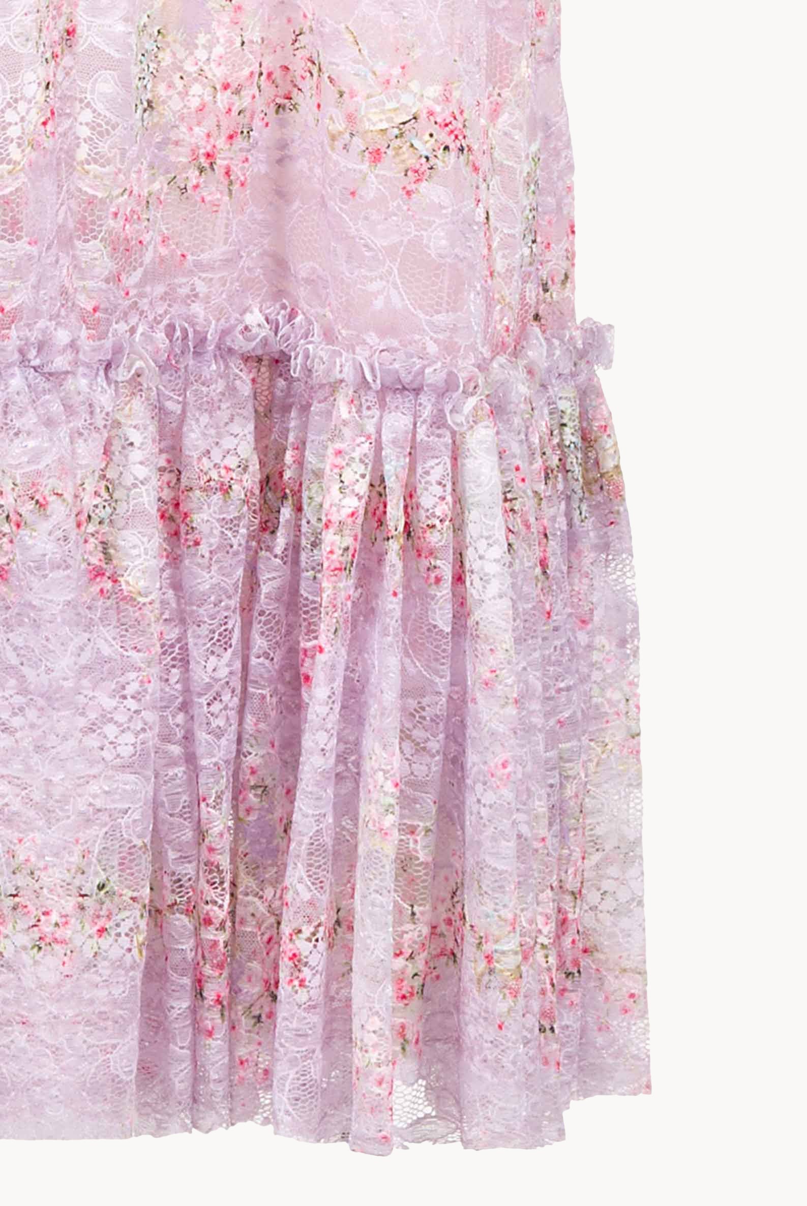Abito in pizzo Circle Of Roses stampato con volant