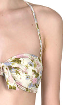 Bikini slip con fascia e vita alta Blooming Roses double face