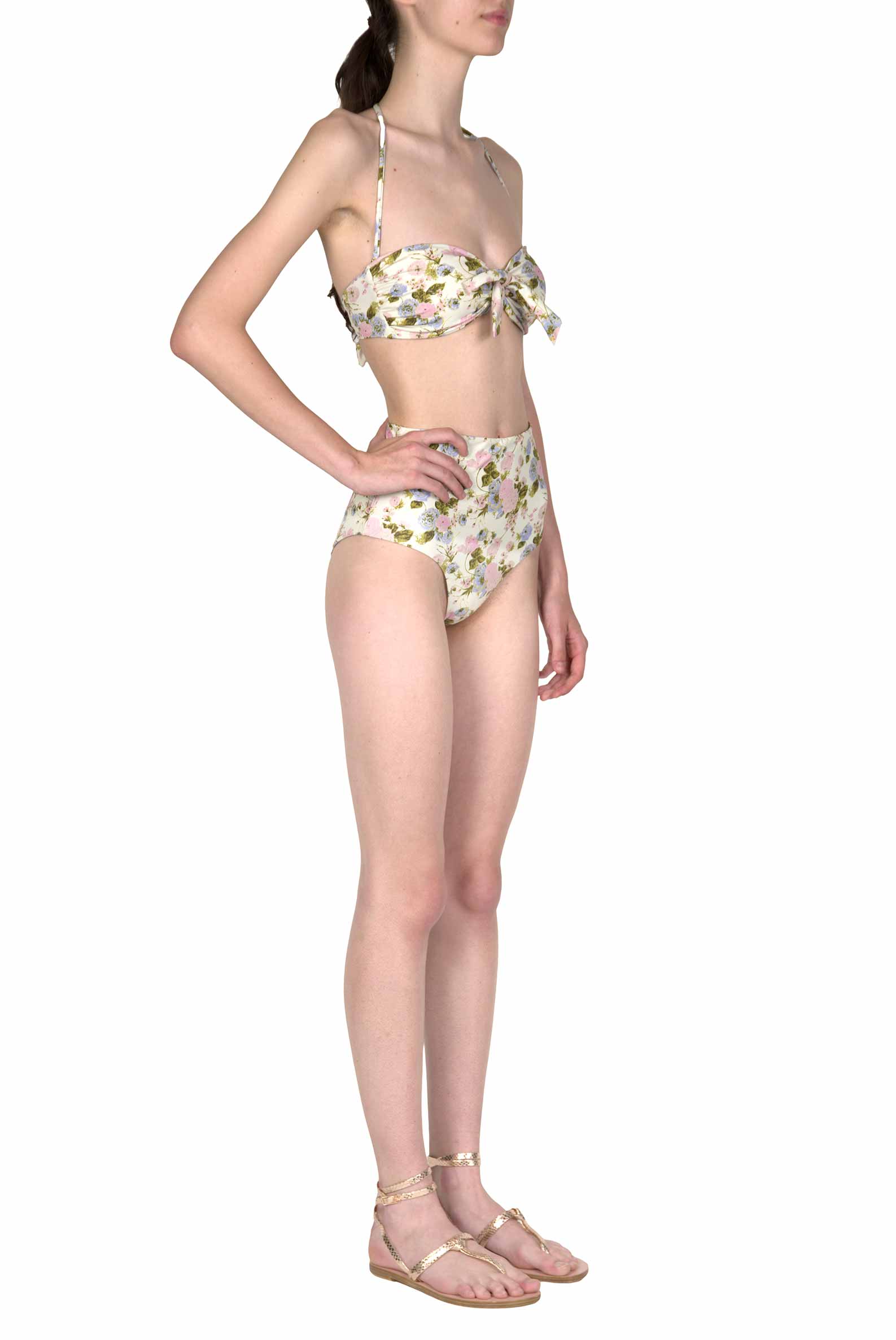 Bikini slip con fascia e vita alta Blooming Roses double face