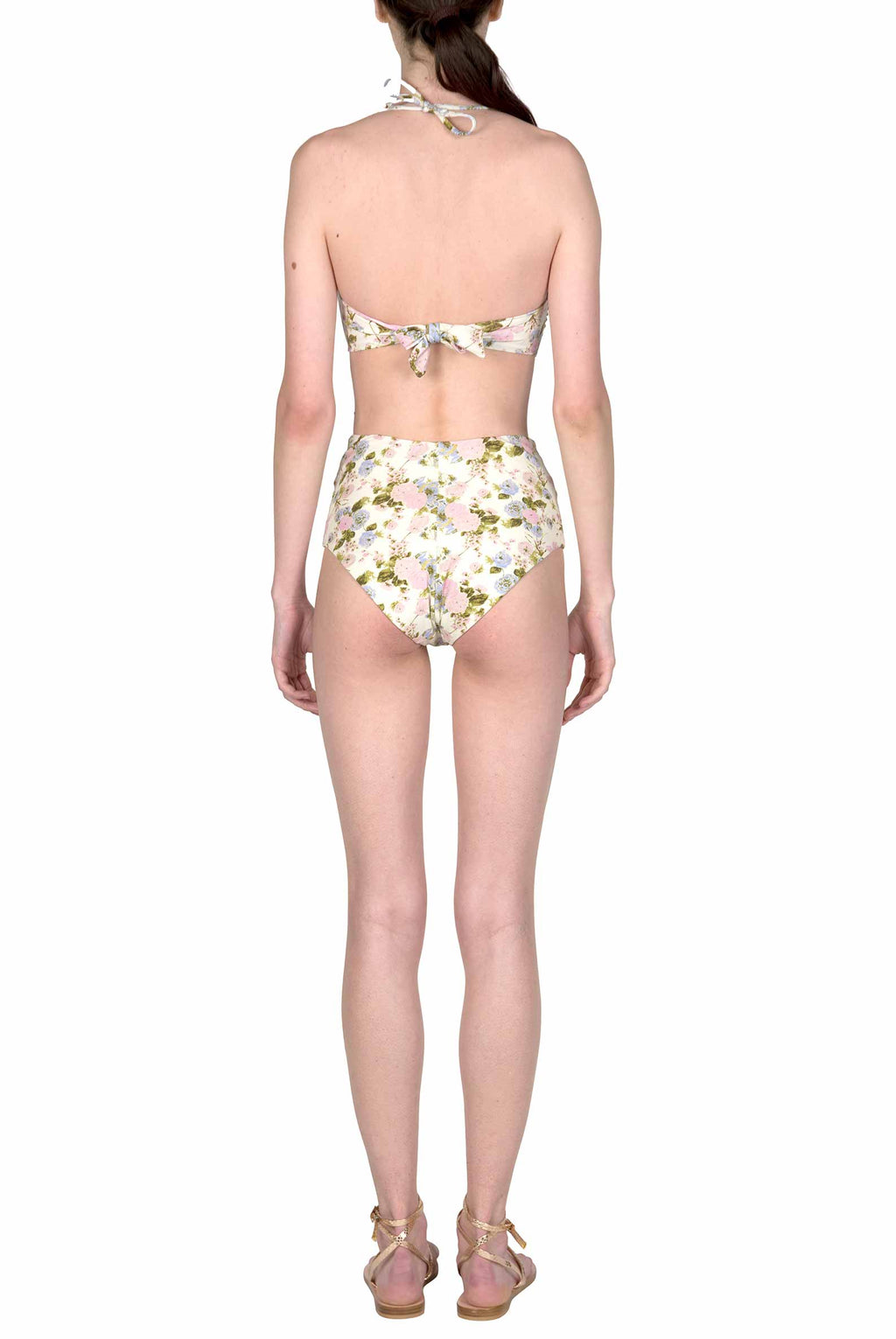 Bikini slip con fascia e vita alta Blooming Roses double face