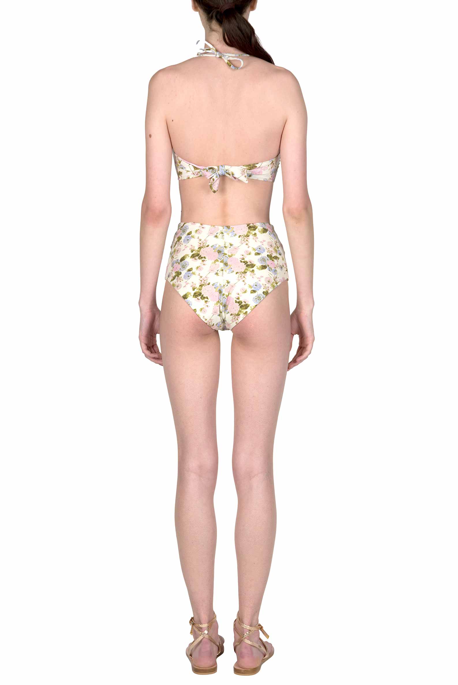 Bikini slip con fascia e vita alta Blooming Roses double face