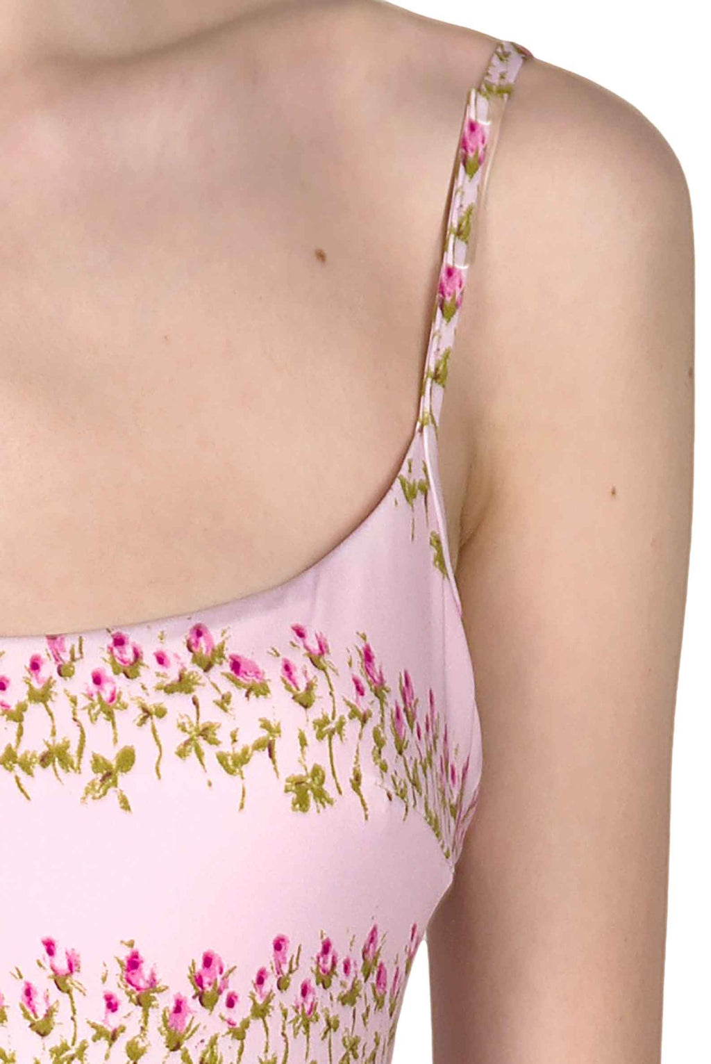 Costume intero rosa a righe floreali