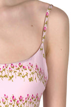 Costume intero rosa a righe floreali
