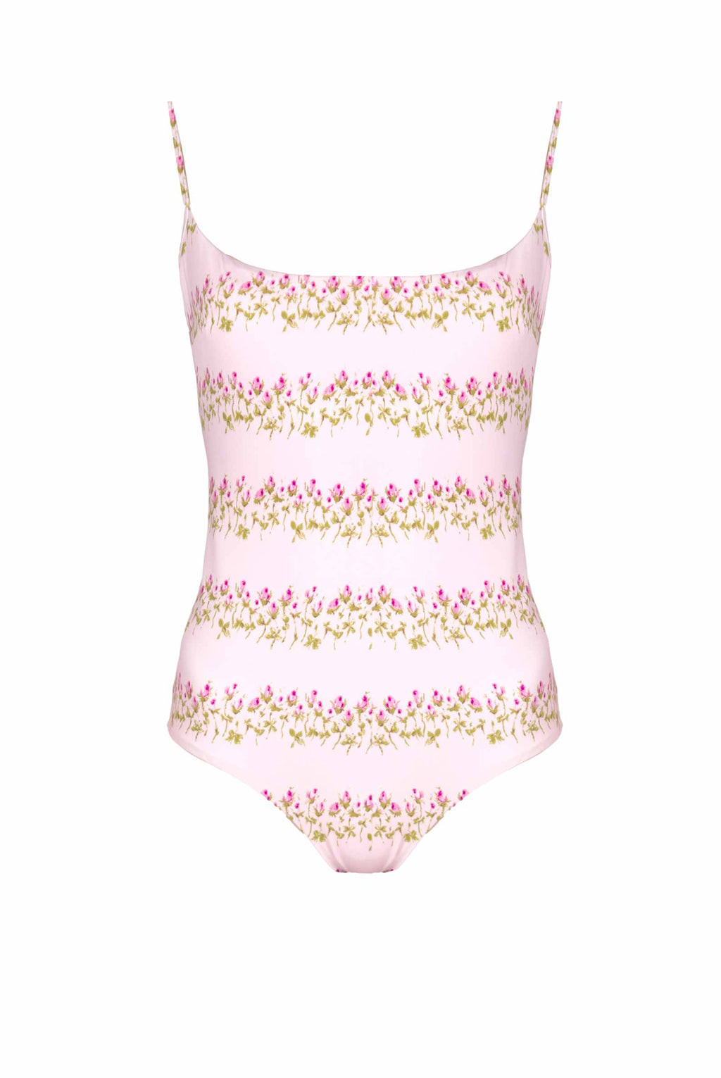 Costume intero rosa a righe floreali