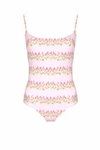 Costume intero rosa a righe floreali