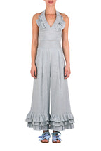 Top halter in misto cotone e lino elasticizzato con scollo a V