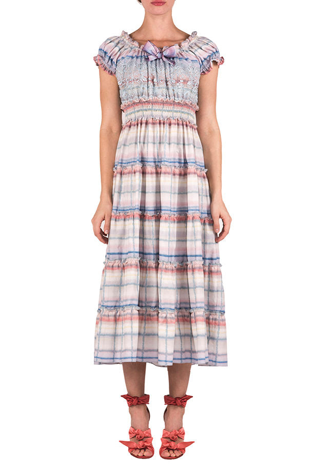 Abito midi in cotone color melt con pizzo
