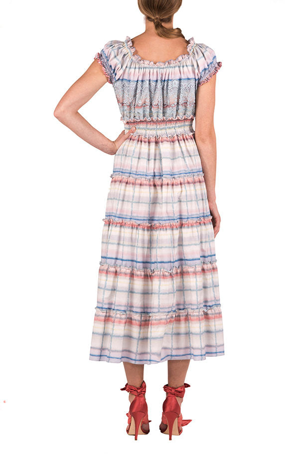 Cotton Color Melt Midi Dress With Lace