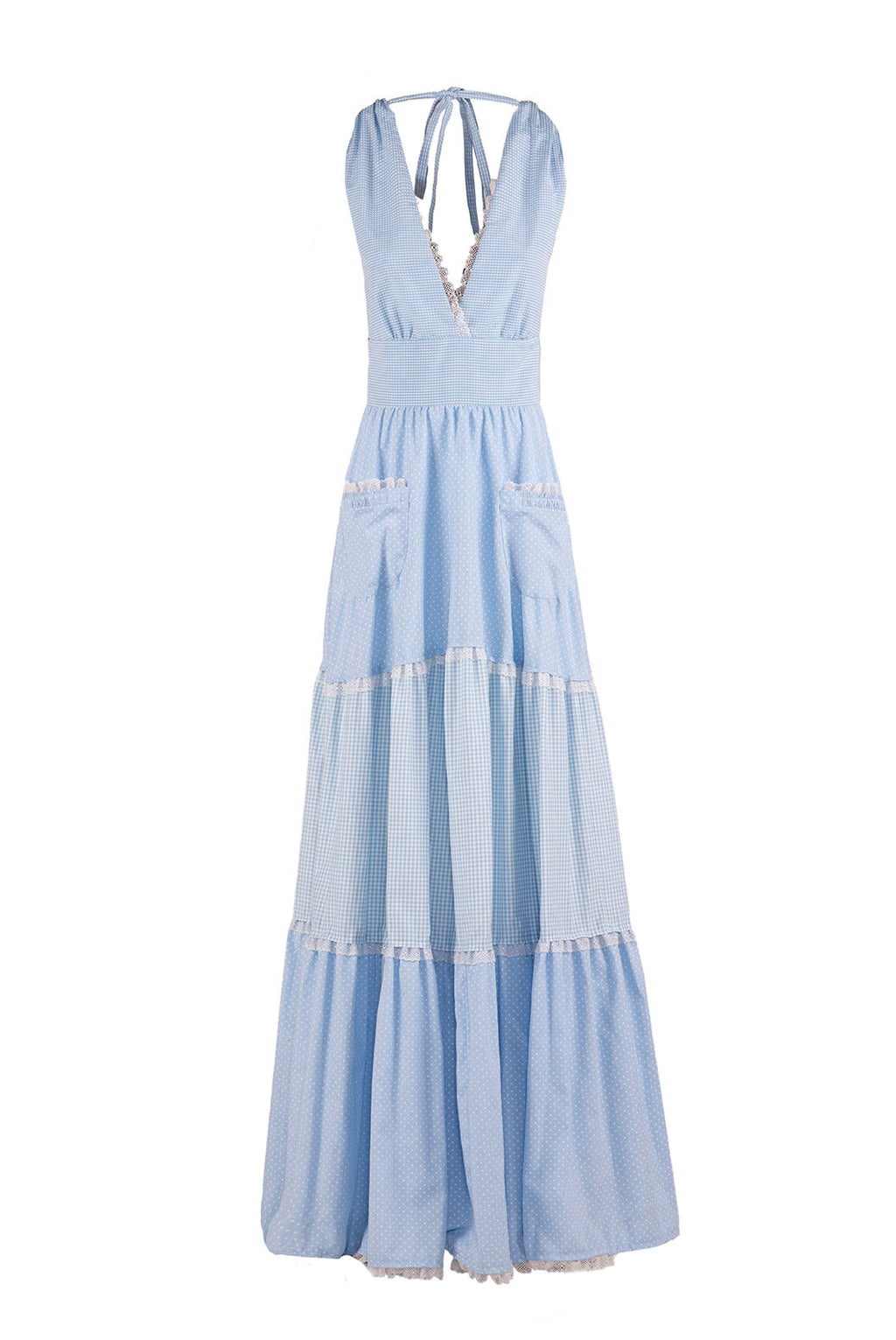 Abito maxi a balze in cotone misto