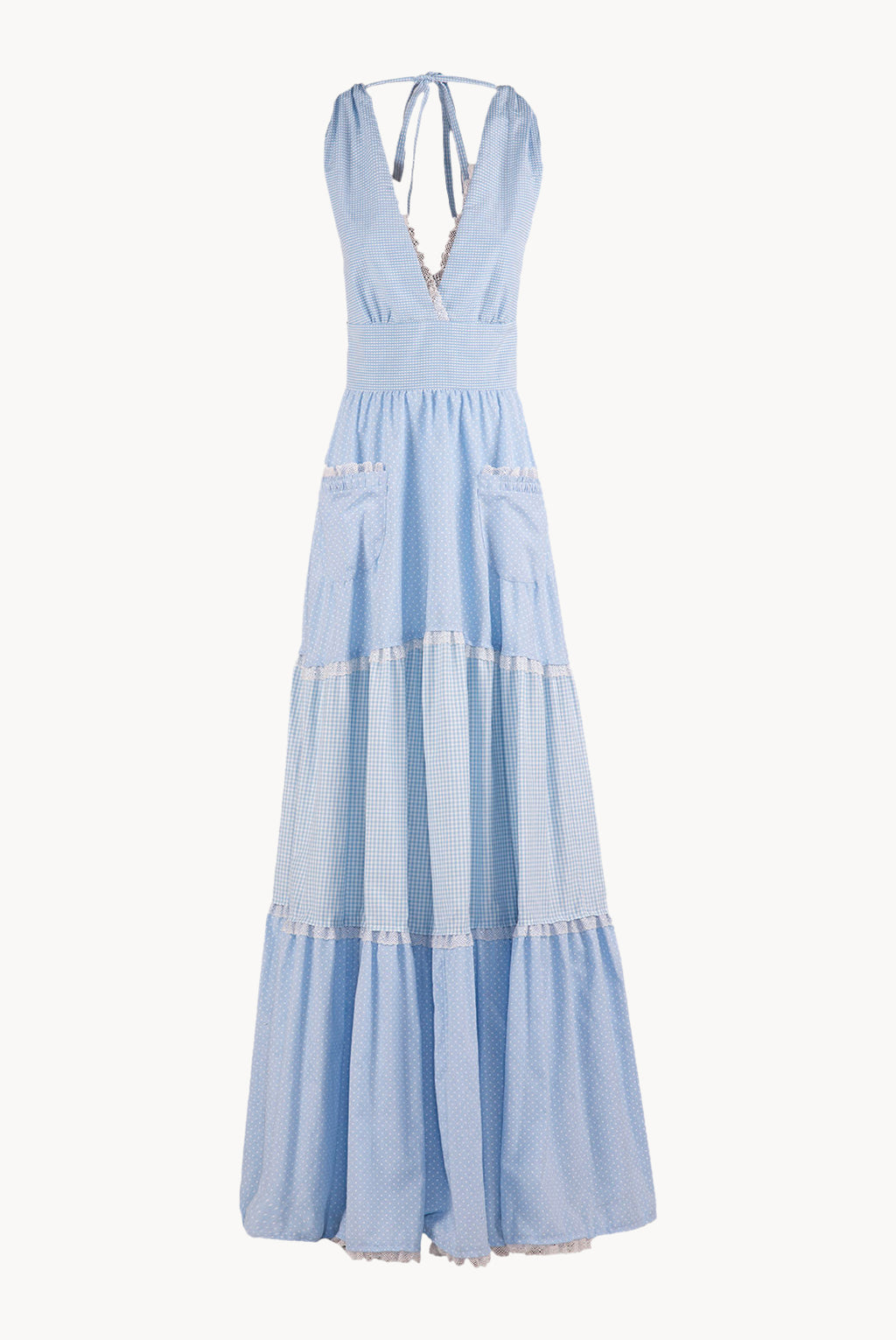 Abito maxi a balze in cotone misto
