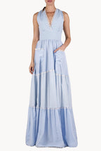 Abito maxi a balze in cotone misto