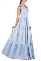 Abito maxi a balze in cotone misto