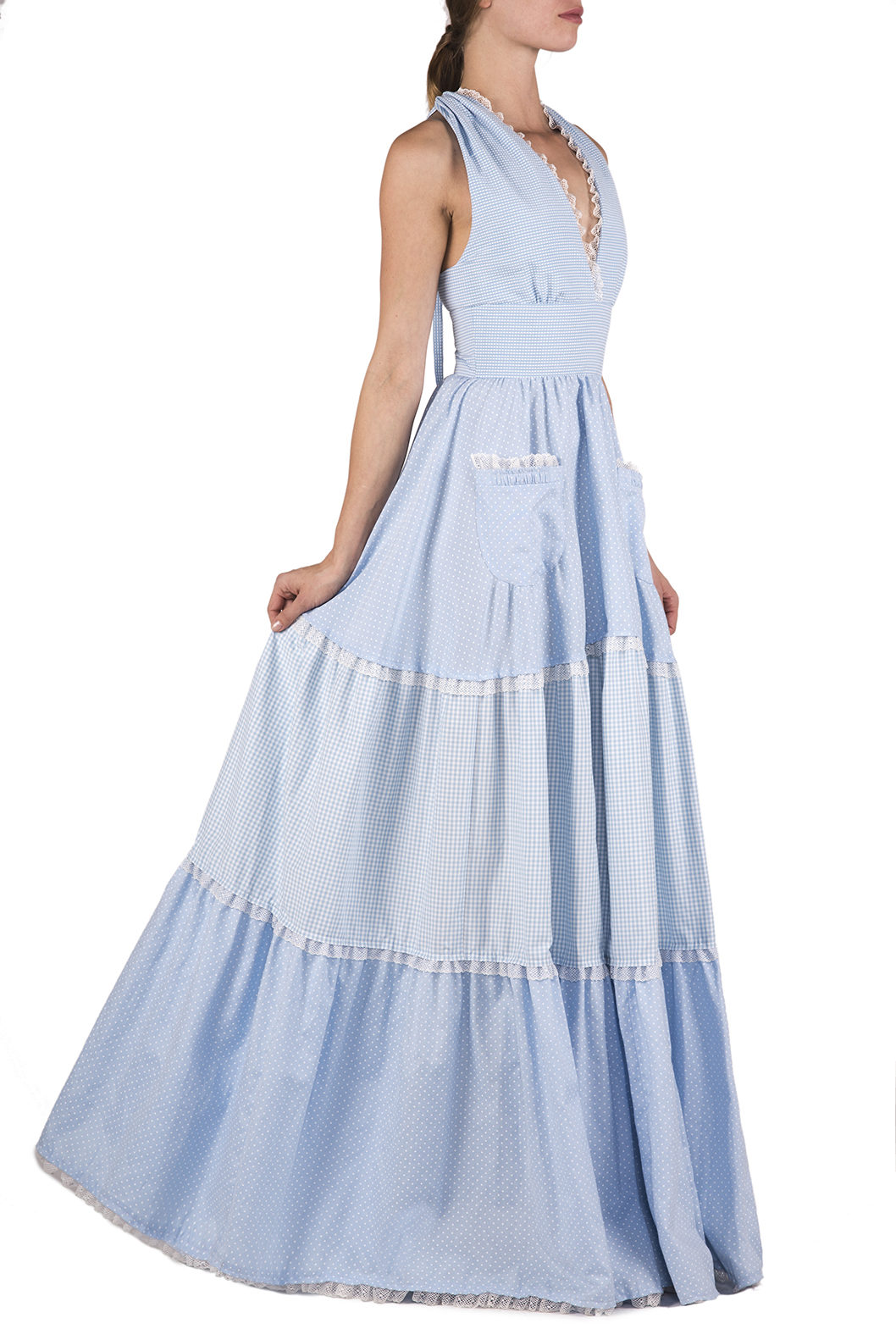Abito maxi a balze in cotone misto
