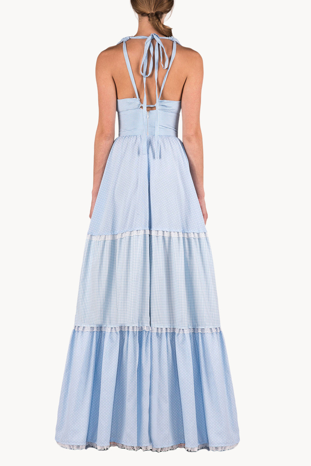 Abito maxi a balze in cotone misto