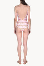 One-piece Pink Flowery striped Swimsuit