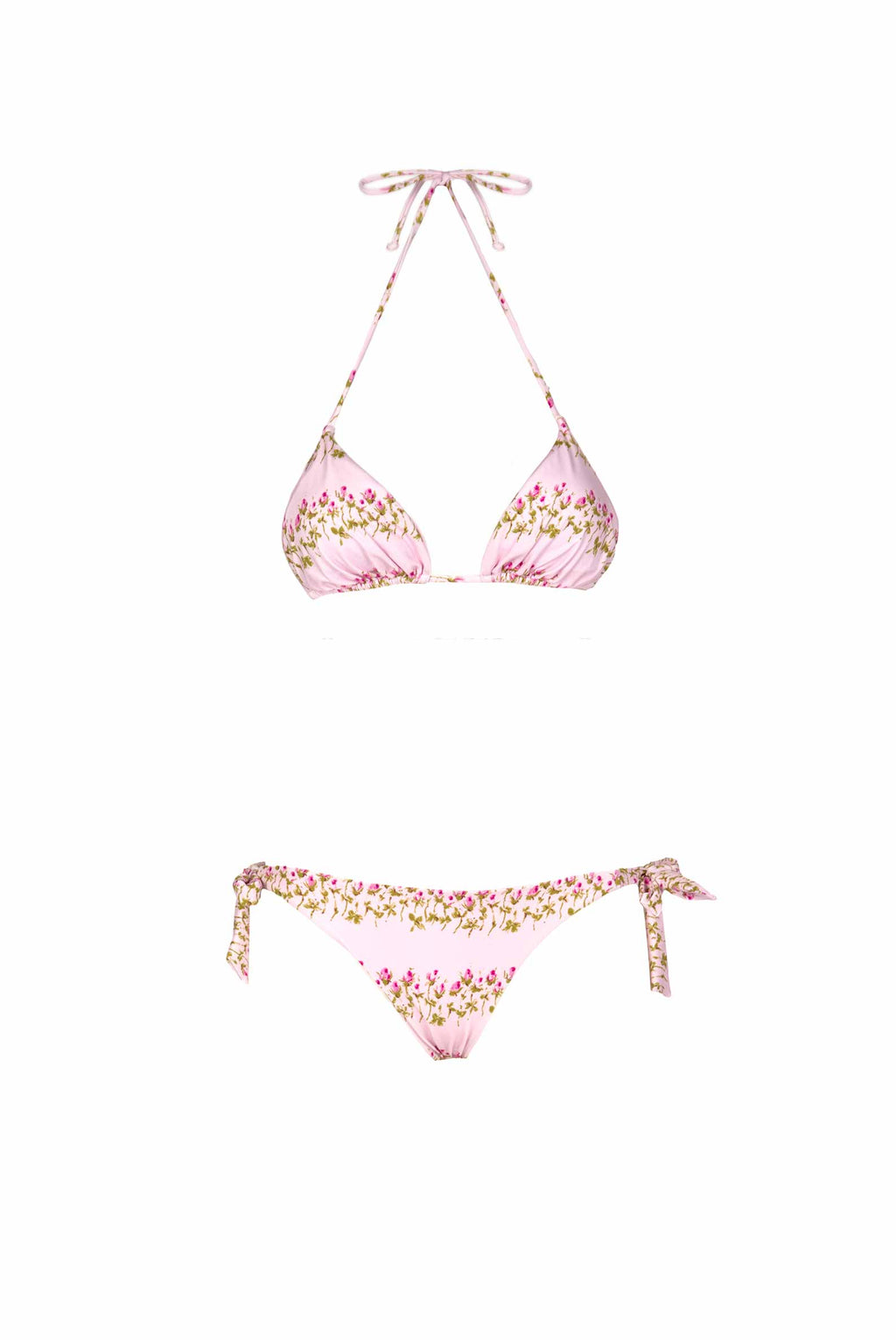 Bikini triangolo e slip rosa a righe floreali