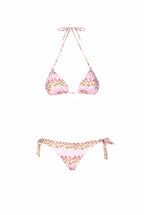 Bikini triangolo e slip rosa a righe floreali