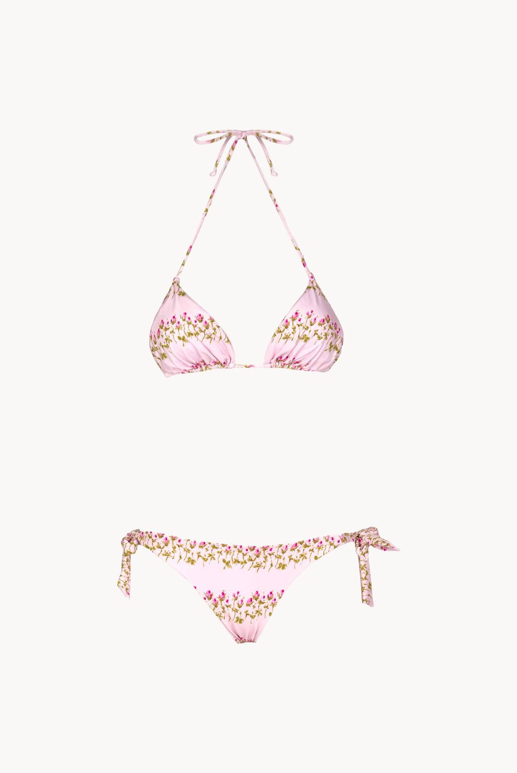 Triangle And Slip Pink Flowery Striped Bikini