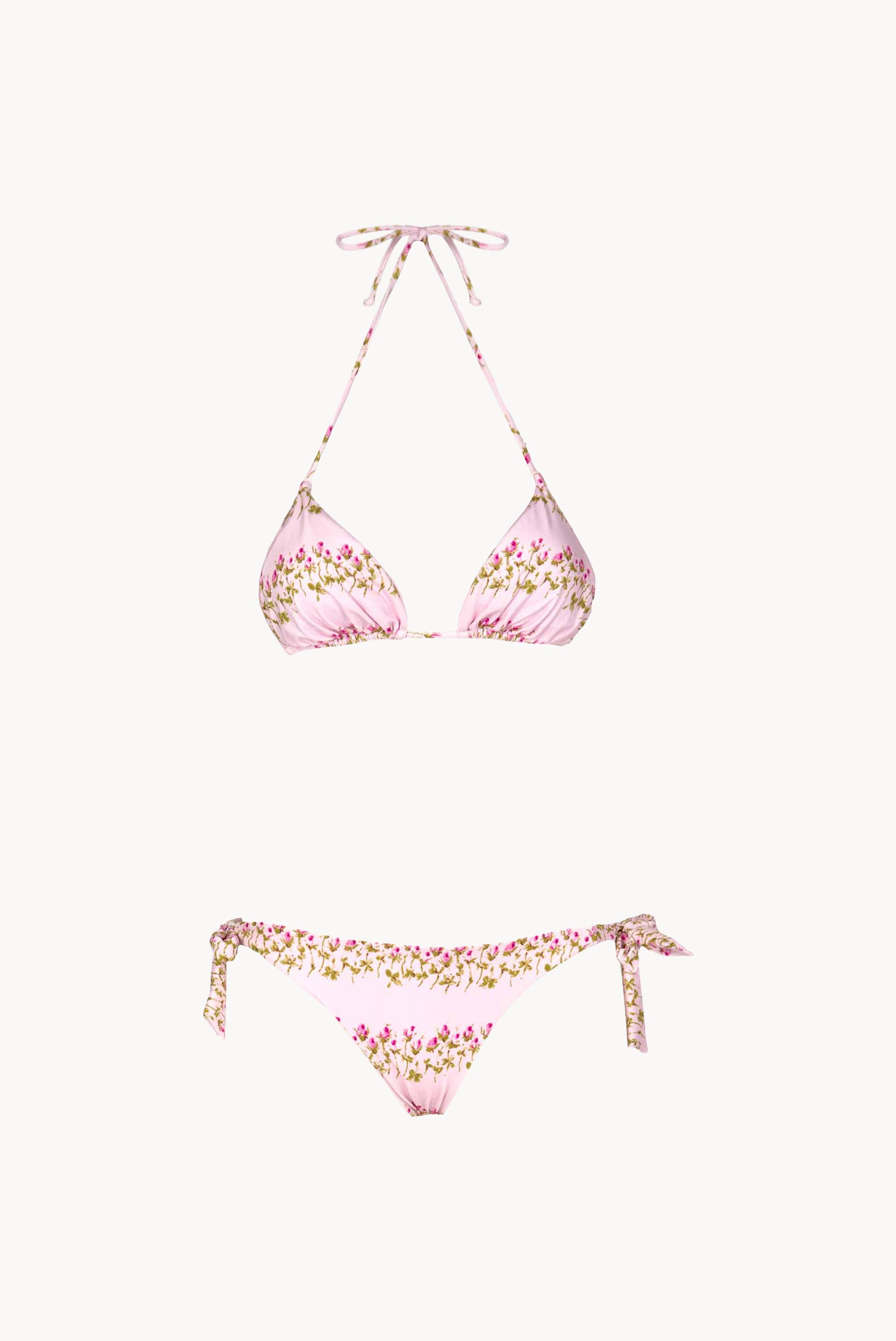 Triangle And Slip Pink Flowery Striped Bikini