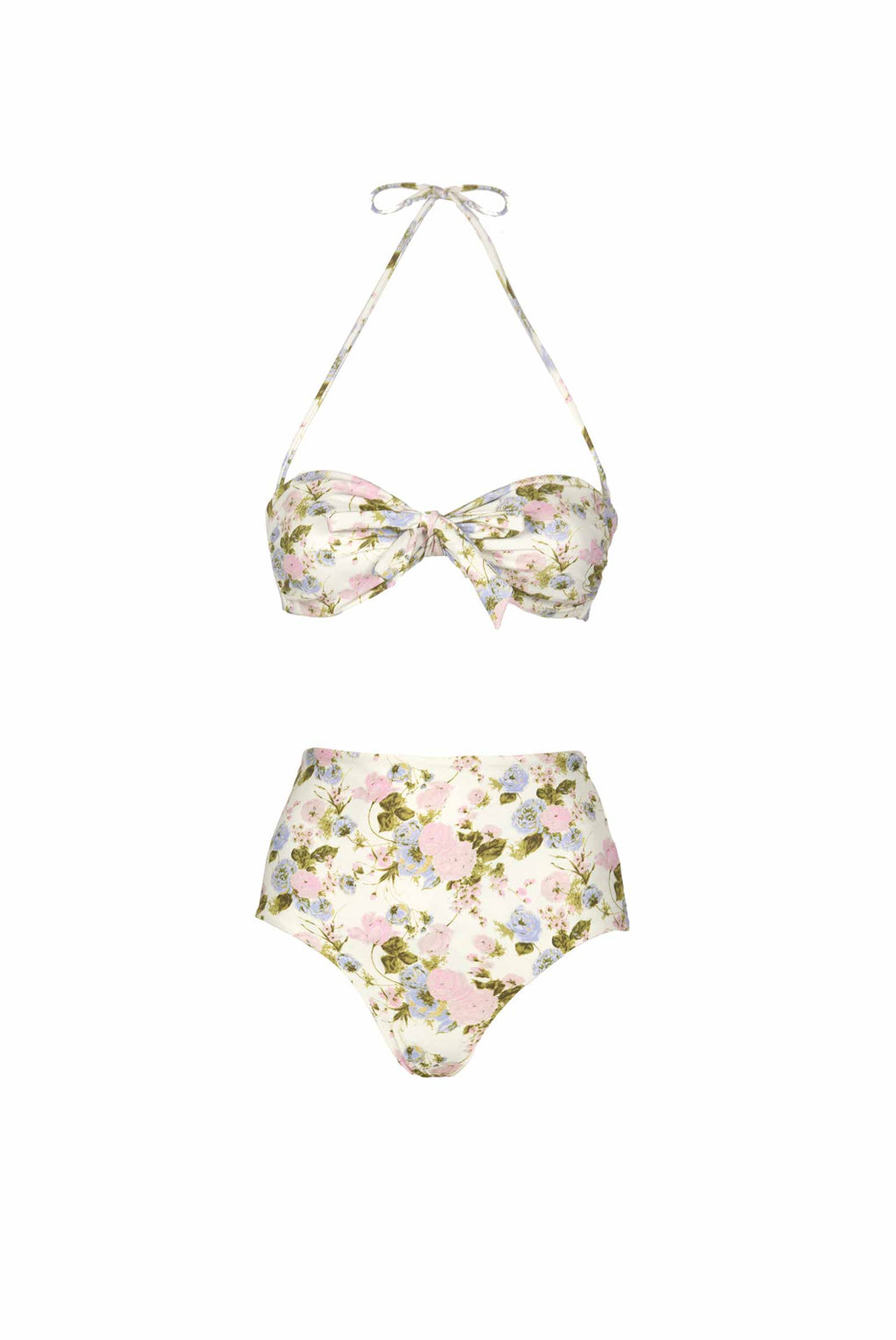 Bikini slip con fascia e vita alta Blooming Roses double face