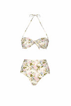 Bikini slip con fascia e vita alta Blooming Roses double face
